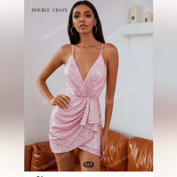 NWOT Double Crazy Pink Sequin Dress Size Medium - Picture 2 of 12